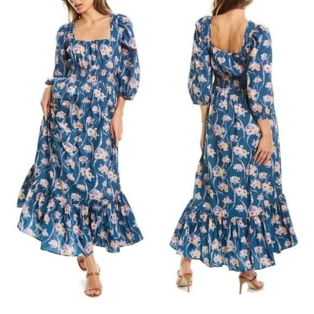 LOVESHACKFANCY Minnia Dress Midnight Blush Blue Maribo Port Poplin Sz Small NWT